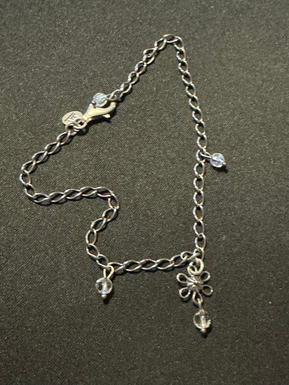Silpada 925 Anklet 10in Crystal & Flower Design Lobster Claw Clasp